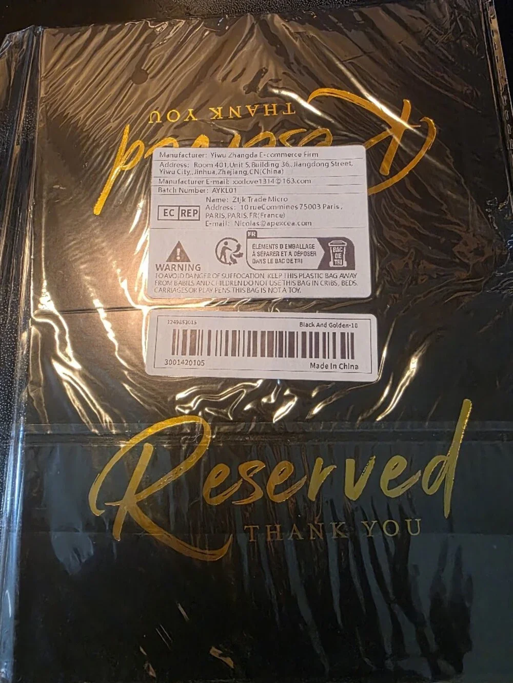 NEW TABLE RESERVE SIGNS 10 PER PACKAGE WEDDINGS/RECEPTION BLACK & GOLD 8 x 6
